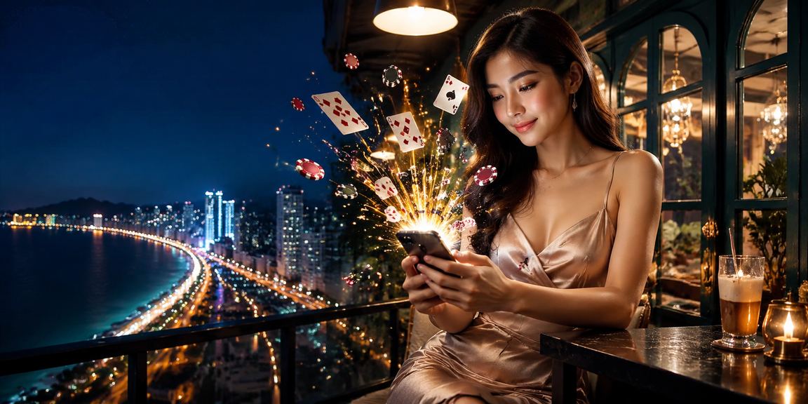 Người chơi tại Nha Trang tham gia game bài trực tuyến và uống cà phê bên bờ biển